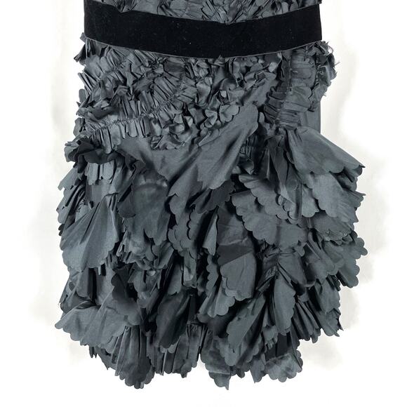 Marchesa One Shoulder Ruffle‎ Dress Black Floral Textured Dress Sz 4 Women's - Picture 6 of 9